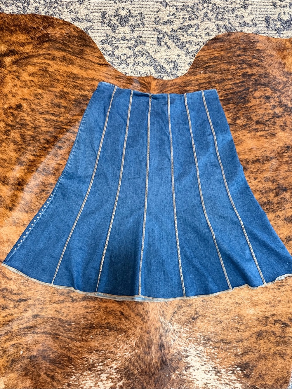 Reba Women’s Blue Denim Studded A-Line Skirt Women Size 2X Y2K 2005 Zipper Side